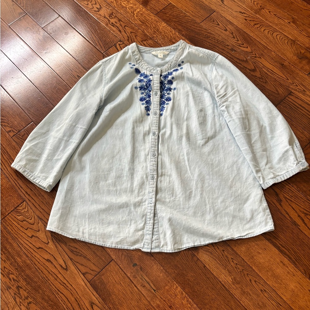 Light Blue Embroidered Blouse 3/4 sleeve.
